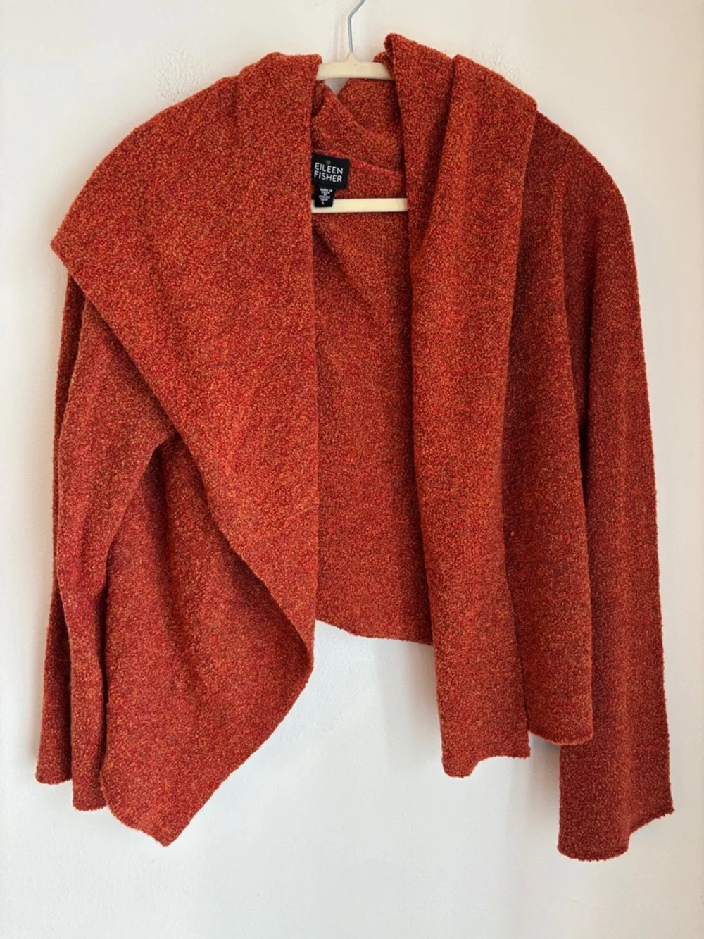 Eileen Fisher Rust knit wool blend Open-Front Bouclé Cardigan cropped shrug LG